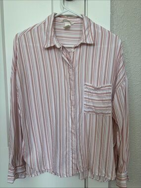 H&M Pink and White Striped Collared Shirt